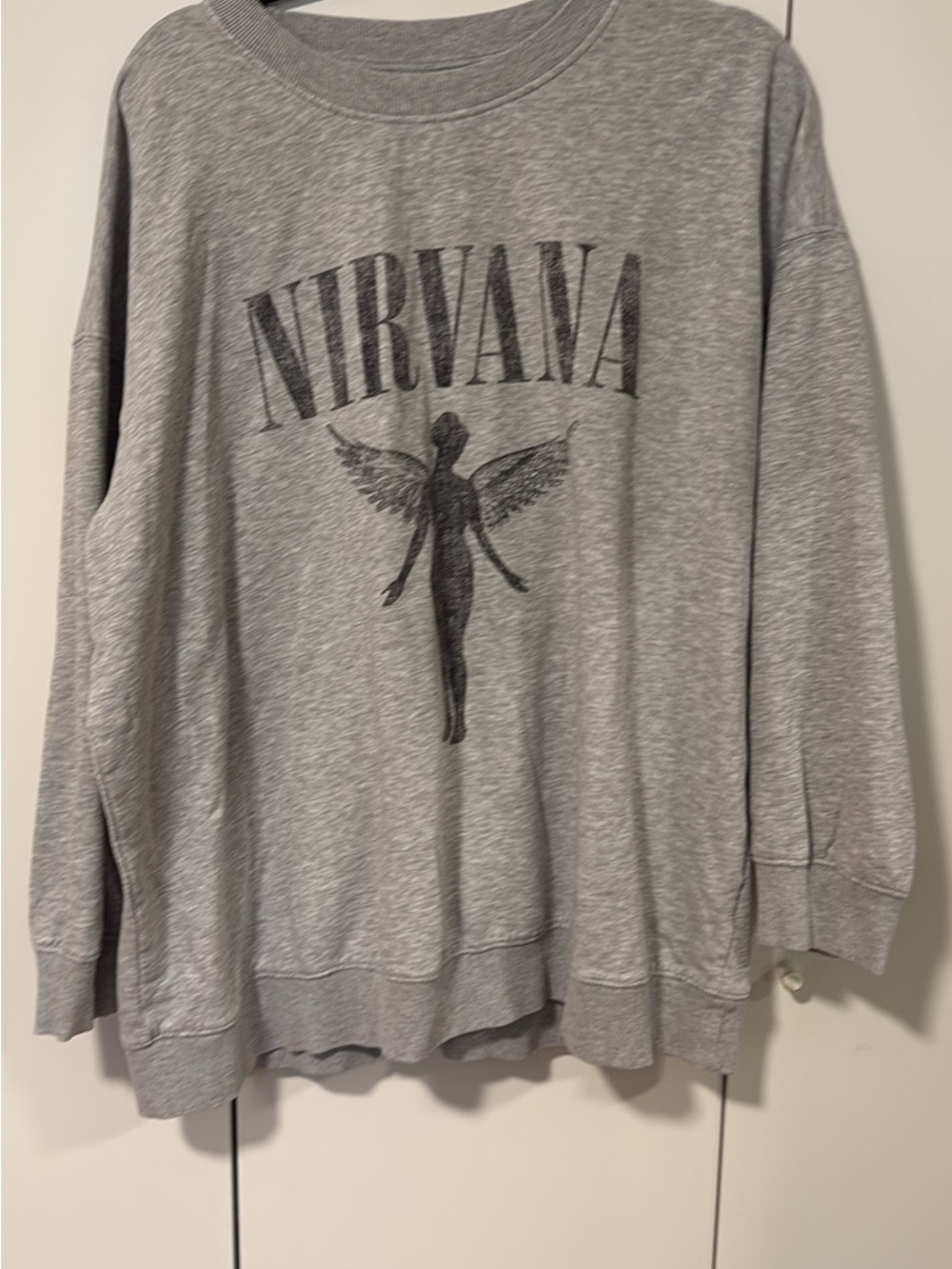 NIRVANA Gray Crewneck Sweatshirt with Iconic Angel Graphic